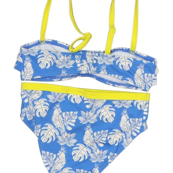 Mini Boden Brand SIze 6-7 Blue & Yellow Tropical print  2 Piece Frill Bikini - Picture 2 of 5